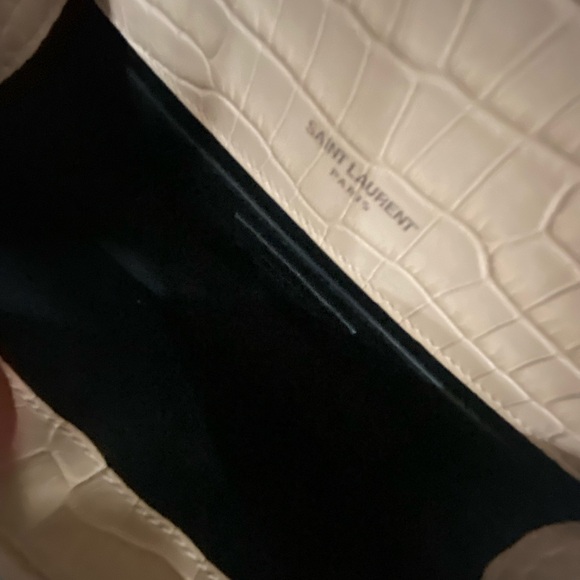 Saint Laurent Cream Croc-Embossed Chain Bag - Picture 12 of 14